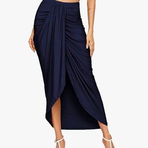 SheIn Women's Casual Slit Wrap Asymmetrical Elastic High Waist Maxi Draped Skirt